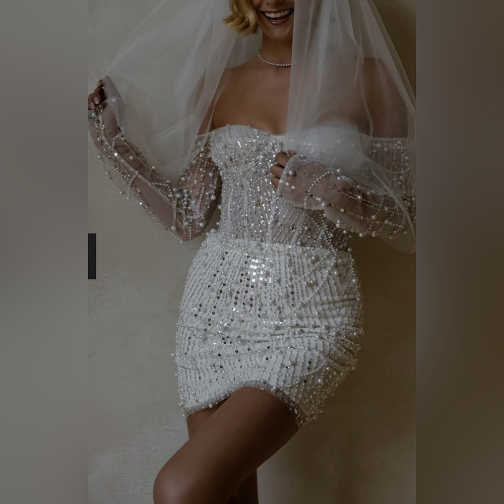 UNTAMED PETALS BY AMANDA JUDGE White Sequin Mini Dress